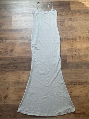 Maxi Dress XS Grey Stretchy Sleeveless Scoop Neck Simple Bodycon Casual Party